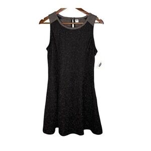 NWT Old navy black fit flare skater dress glittery casual keyhole back medium